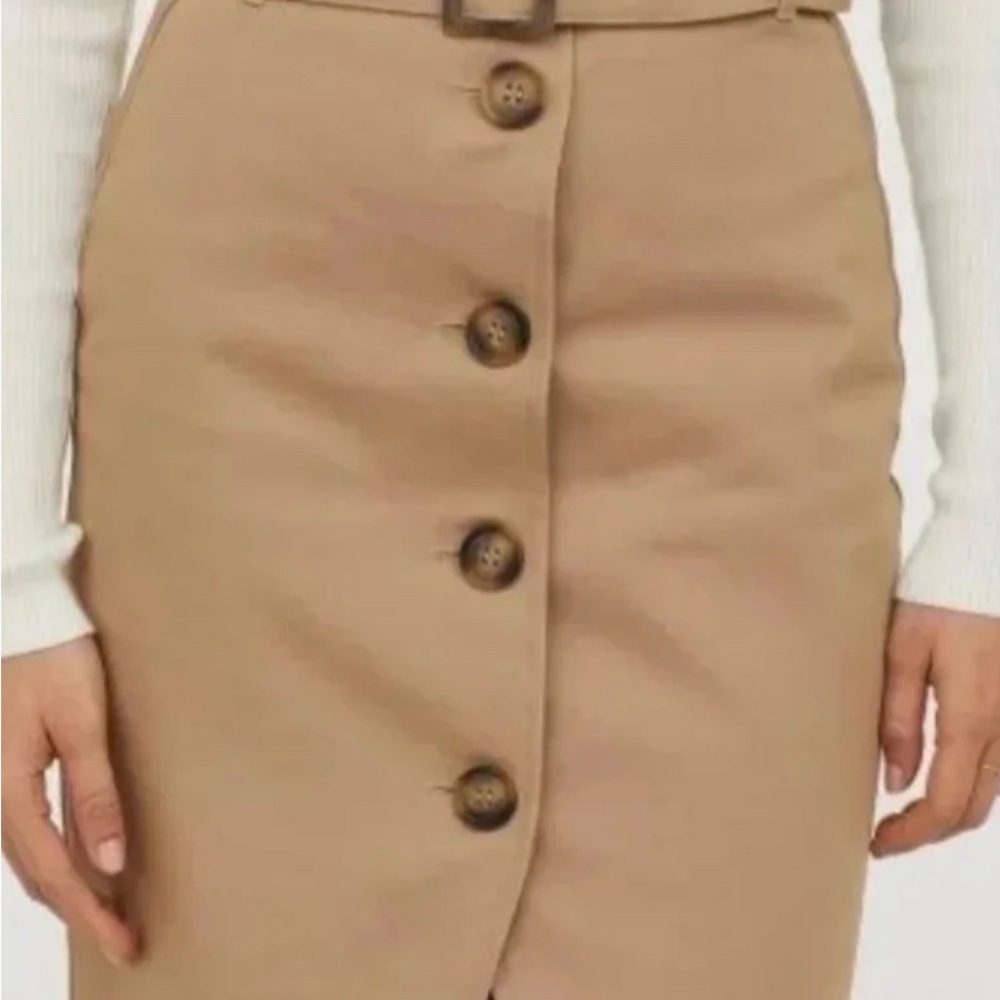 H&M Tan Button-Front Pencil Skirt